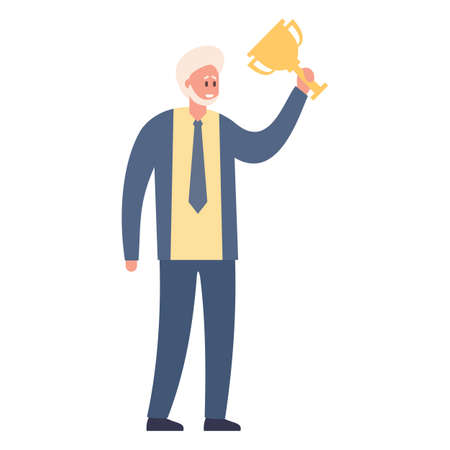 Man with trophy. Male success, business successful winner.のイラスト素材
