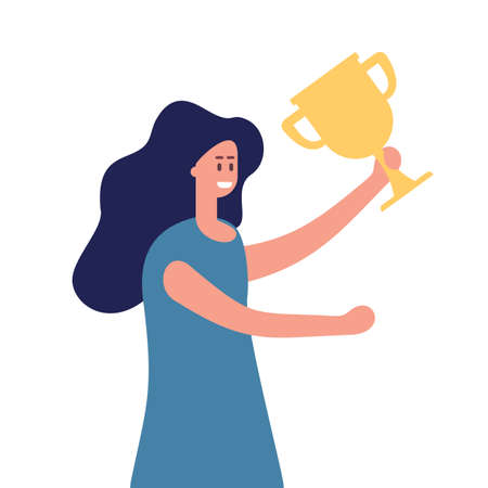 Woman with trophy. Female success, business successful winnerのイラスト素材