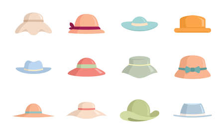 Hats. Fashioned head clothes summer caps and hatsのイラスト素材