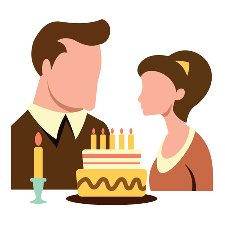 Family celebrating birthday, vector illustration in flat style