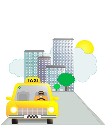 Funny taxi man on the on the road in cityのイラスト素材