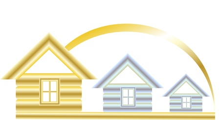 Golden house and two silver on a white background under the sunのイラスト素材