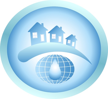 Clean planet, many houses and drop waterのイラスト素材