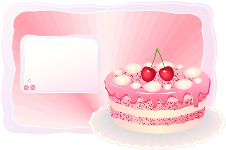 Tasty cherry cake with ice cream. The invitation card.のイラスト素材