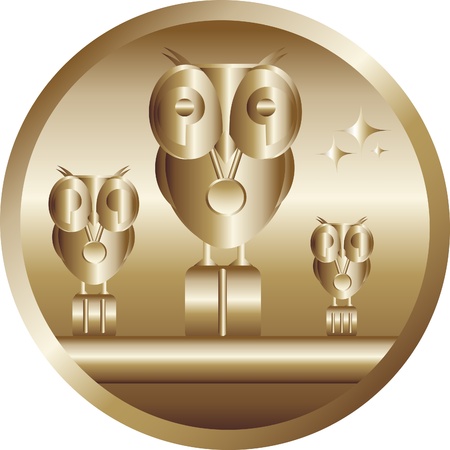 The first prize - an award winner. Golden owl, cartoon.のイラスト素材