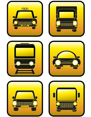 Set of icons cars and train. Collection of buttons.のイラスト素材