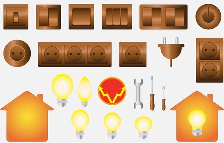 set colorful isolated objects of electrical equipmentのイラスト素材