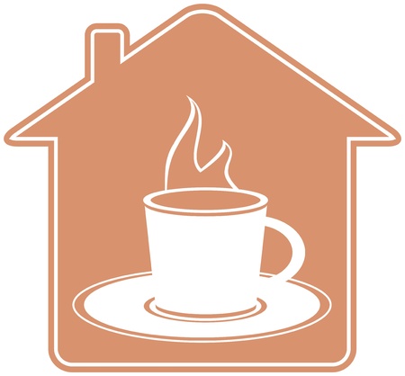 icon with house silhouette and cup with hot beverageのイラスト素材