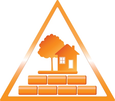 triangular construction sign with tree house and bricksのイラスト素材