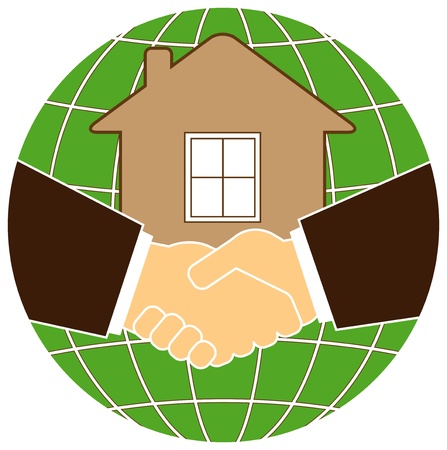 silhouette eco planet and house with handshakeのイラスト素材