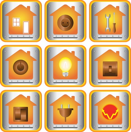 set of electric objects with house and metal buttonのイラスト素材