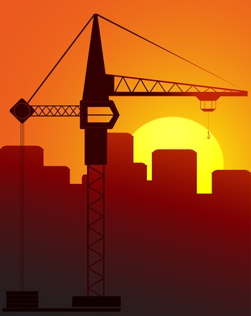 construction crane against the evening cityのイラスト素材