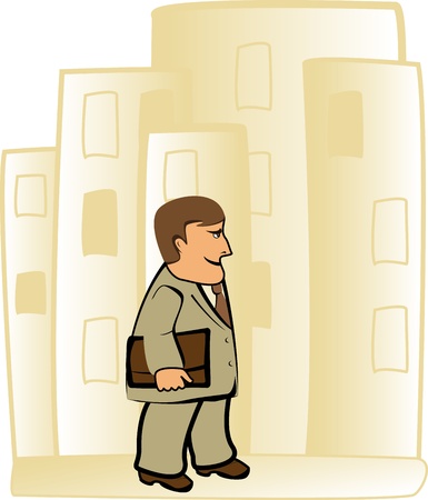 cute important cartoon businessman going to work in cityのイラスト素材