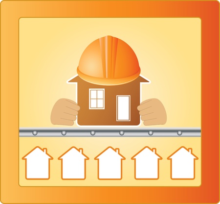 Sign with houses and main house in handsのイラスト素材