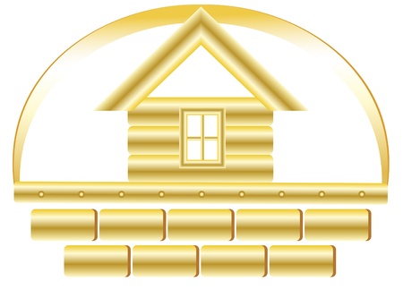 Sign of construcion with golden house and bricksのイラスト素材