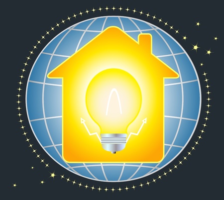 symbol of electricity to house and light bulb on planetのイラスト素材