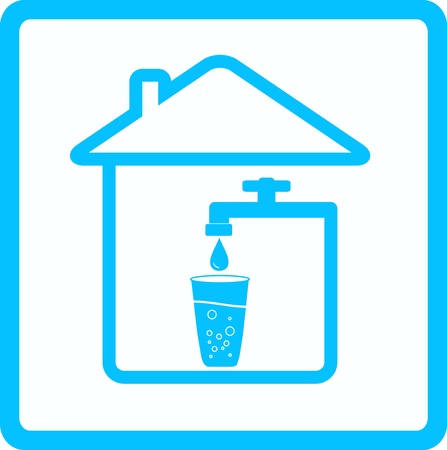blue icon with tap, glass and drop waterのイラスト素材