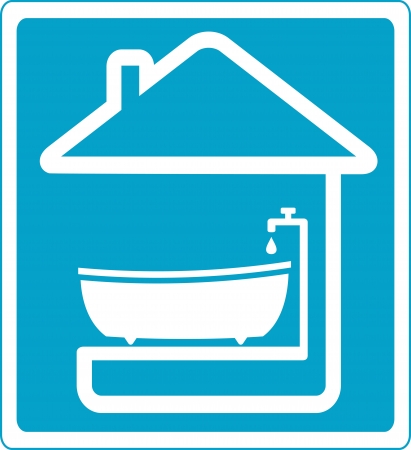 blue symbol with bathroom in house silhouetteのイラスト素材