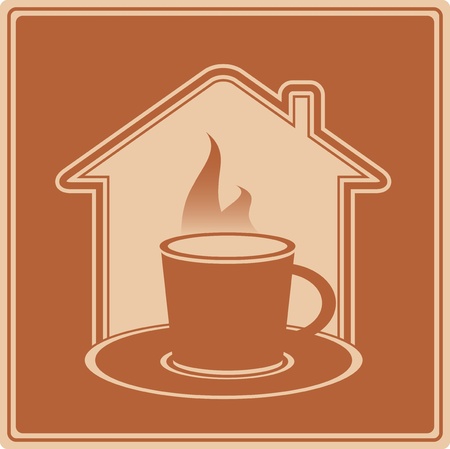 brown icon with hot cup and house silhouetteのイラスト素材