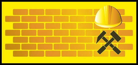 construction background with bricks, hammer and helmetのイラスト素材