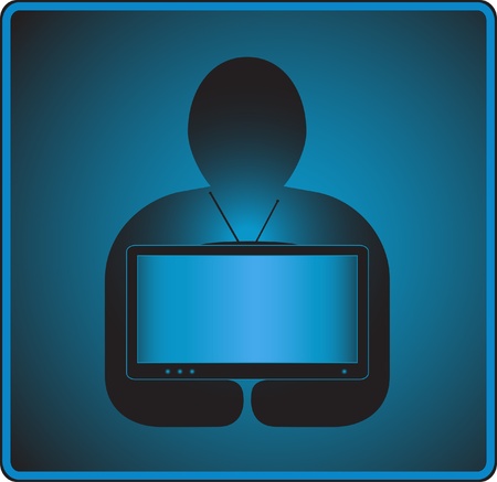 blue sign with tv and man silhouette on dark frameのイラスト素材
