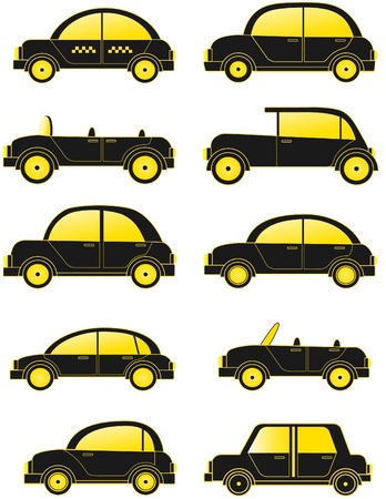set black retro cars silhouetteのイラスト素材