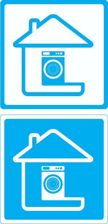 blue symbol with washing mashine and house silhouetteのイラスト素材