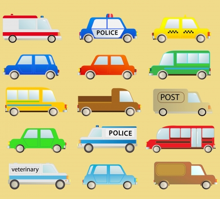 cartoon transport set with many isolated colorful urban carsのイラスト素材
