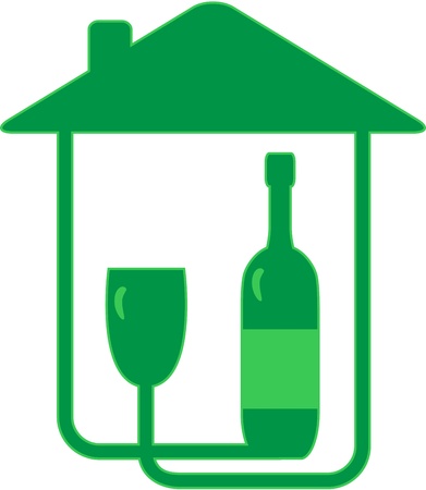 green sign with bottle and glass of wine silhouetteのイラスト素材