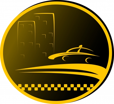 night taxi sign with highway, cab and house silhouetteのイラスト素材