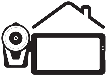 symbol home video - videocamera and house silhouette with space for textのイラスト素材