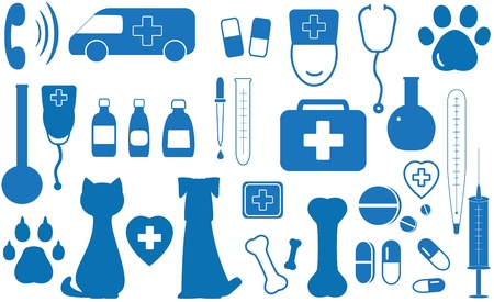 blue icon set veterinary objectsのイラスト素材