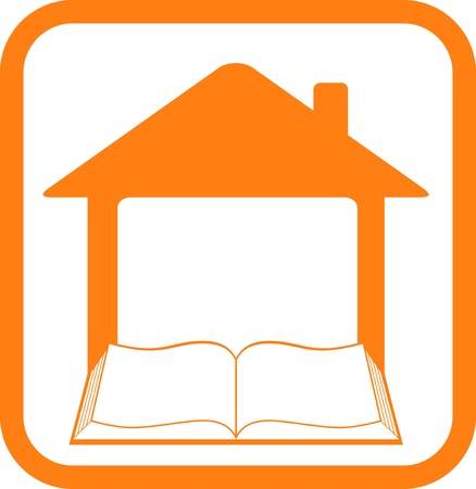 yellow sign in frame with home and open bookのイラスト素材