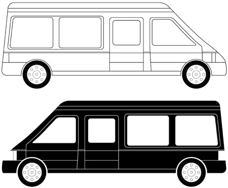 set of two mini bus silhouetteのイラスト素材