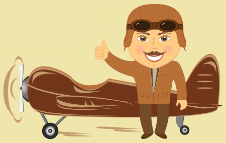cartoon plane with pilot showing thumb up and smileのイラスト素材