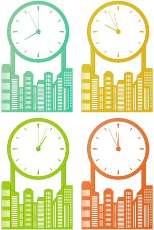 city skyscraper with clock - world stock time  のイラスト素材