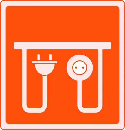 yellow icon with AC outlet and plug - electrical symbolのイラスト素材