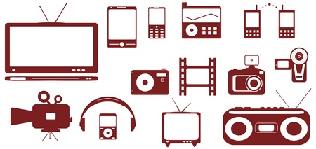 set red isolated objects - satellite, audio, video technical equipment  のイラスト素材