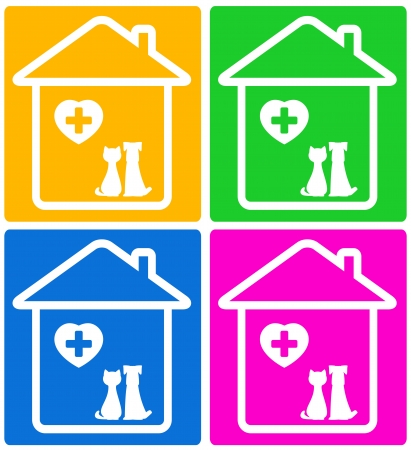 colorful set background for veterinary symbol with pet silhouetteのイラスト素材
