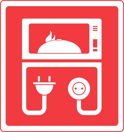 red microwave oven symbol with dishのイラスト素材