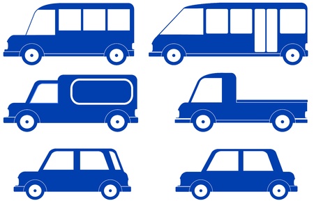 set isolated blue cars silhouetteのイラスト素材