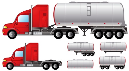set isolated objects with tank truck and fuel tanksのイラスト素材