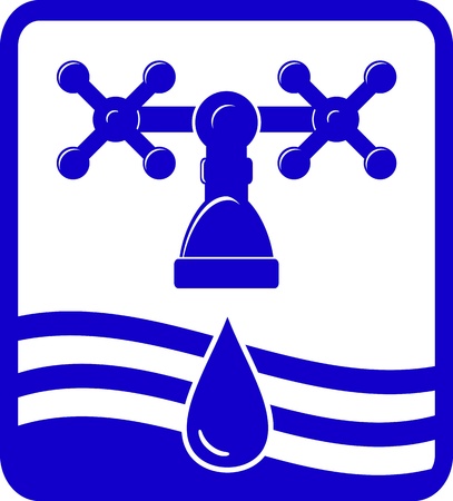 blue water symbol with faucet tap, drop and wave silhouetteのイラスト素材