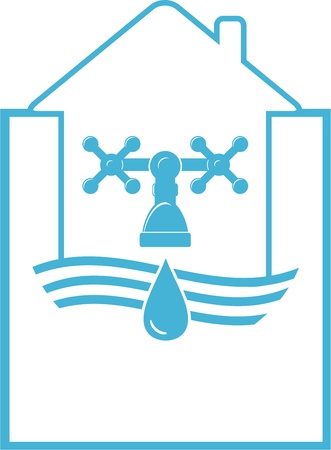 water symbol with tap and faucet in houseのイラスト素材