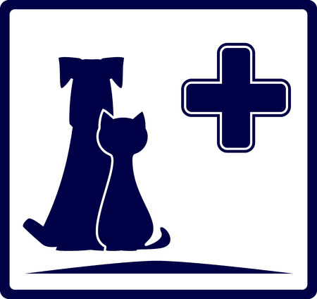 blue veterinarian banner with dog and cat silhouetteのイラスト素材