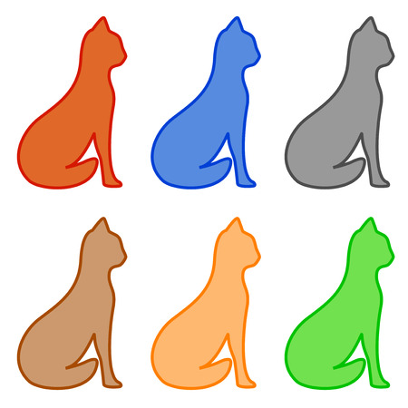 set isolated colorful sit cat silhouetteのイラスト素材
