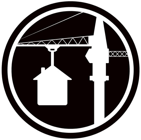 building symbol with construction crane and house silhouetteのイラスト素材