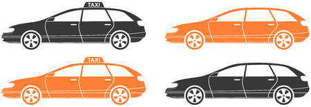 set isolated modern car and taxi cab silhouetteのイラスト素材