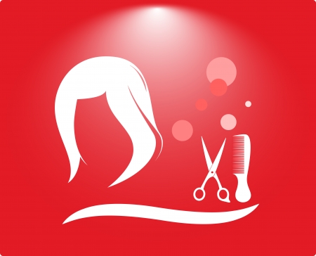 hair salon background with woman head, scissors and combのイラスト素材