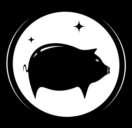 black background with pig icon - meat food symbolのイラスト素材